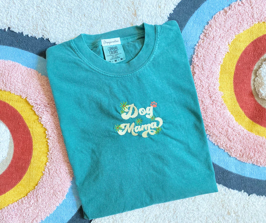 DOG MAMA FLOWER | EMBROIDERY | T-SHIRT