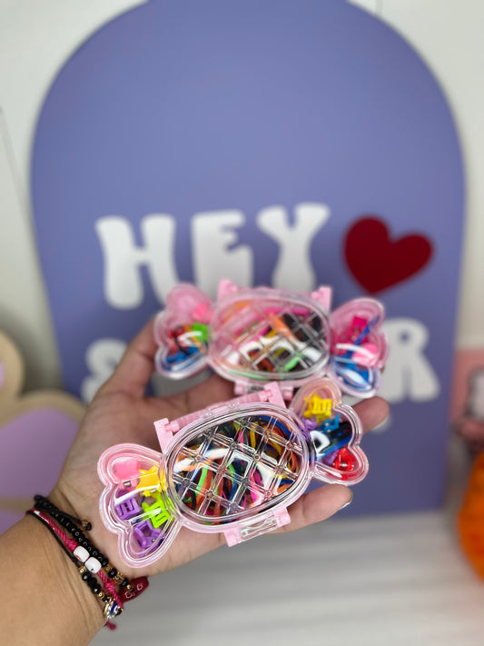 CANDY RUBBER BAND AND HAIR CLIPS