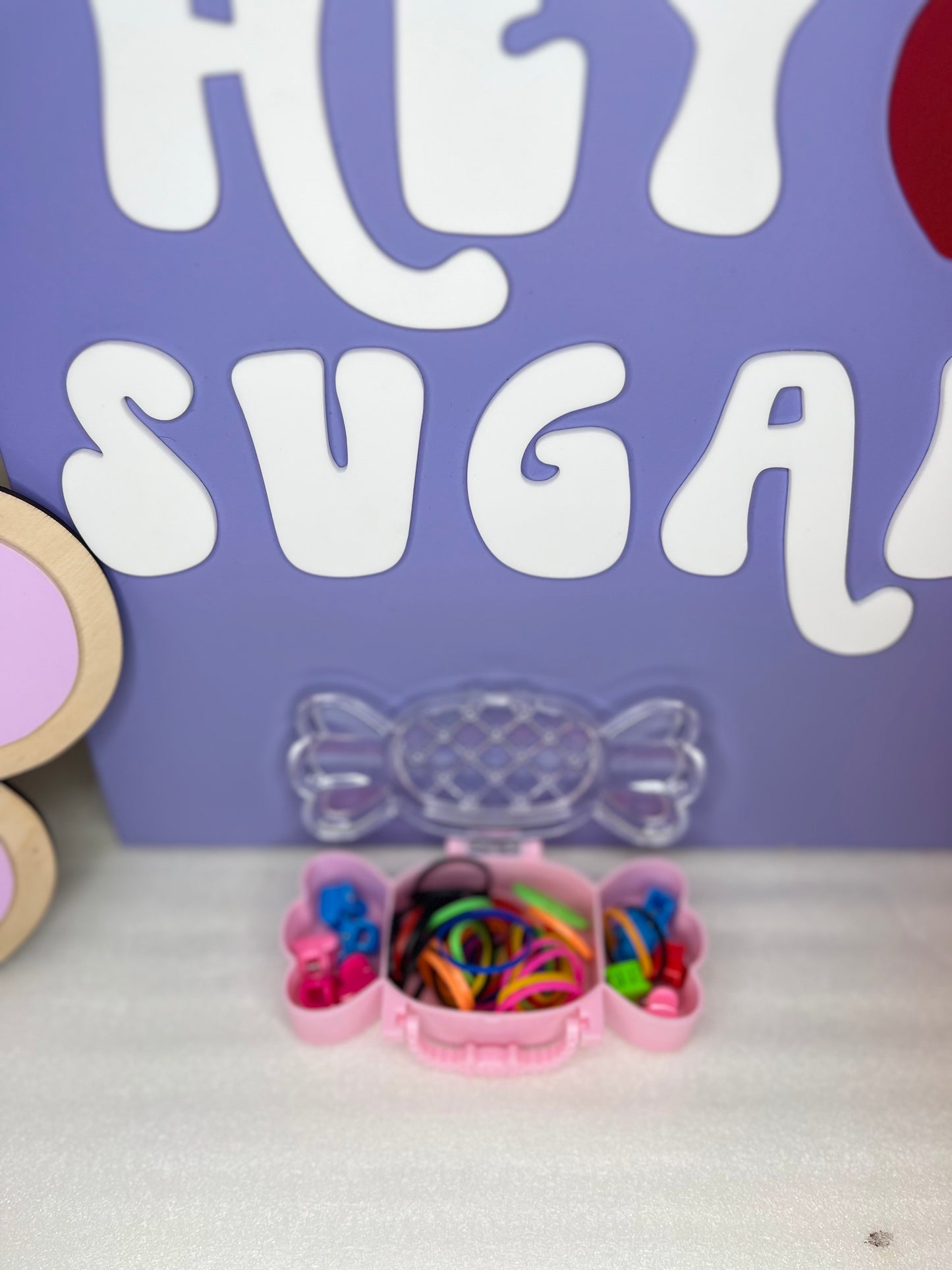 CANDY RUBBER BAND AND HAIR CLIPS